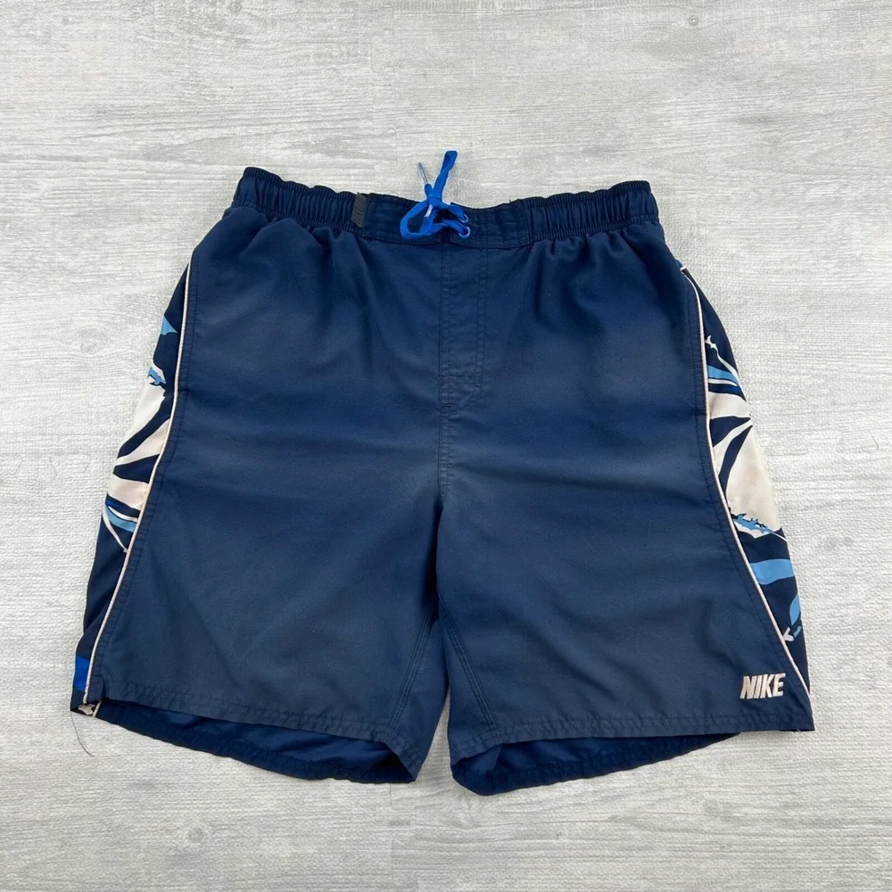 Vintage Y2K Nike Swim Trunks Size Large Navy Blue Bathing Suit Swim‎ Shorts